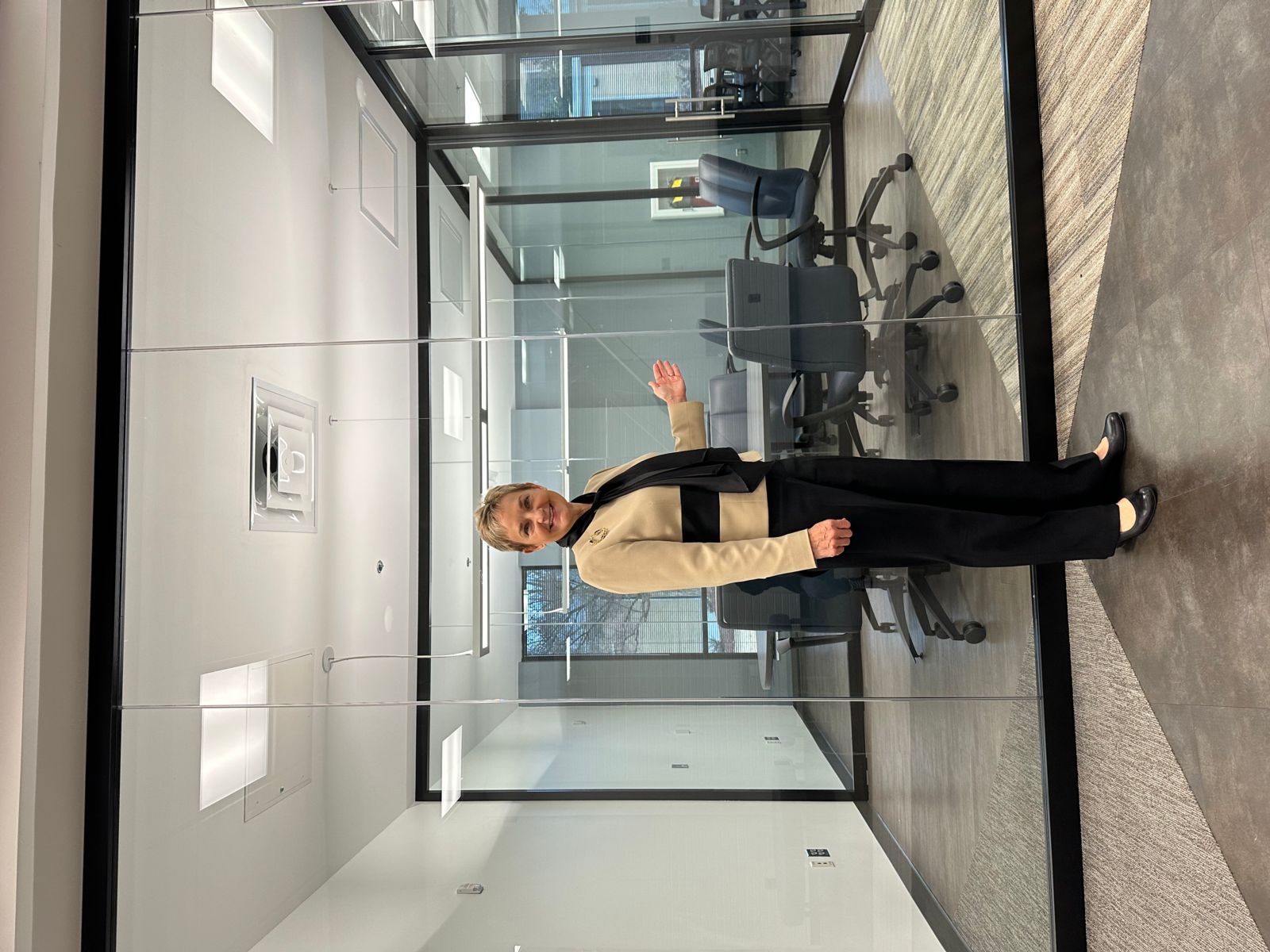 Dr Marilyn Helms, Dean of the WSOB, standing in front of the new study pods