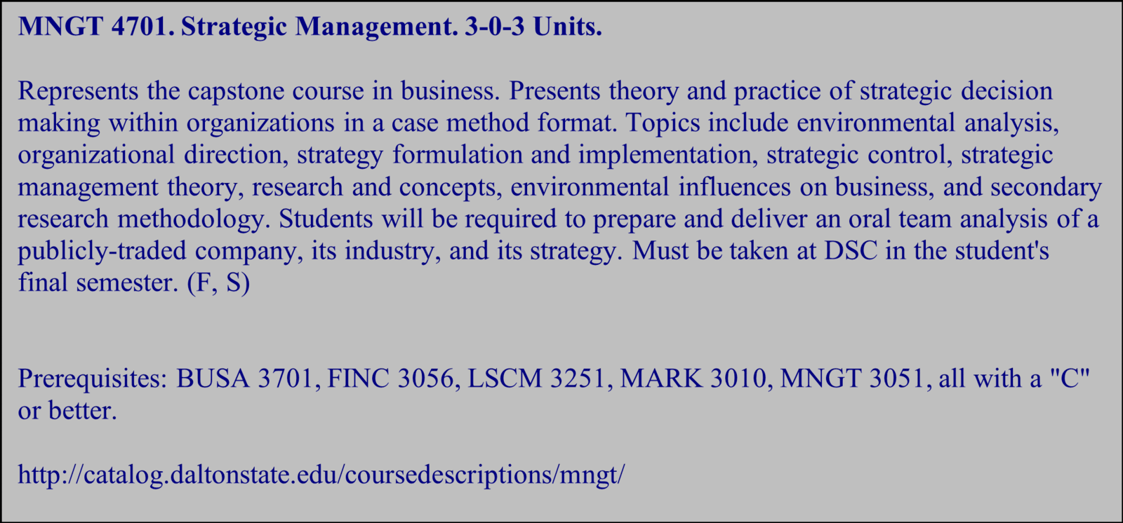MNGT 4701 Strategic Managment Info