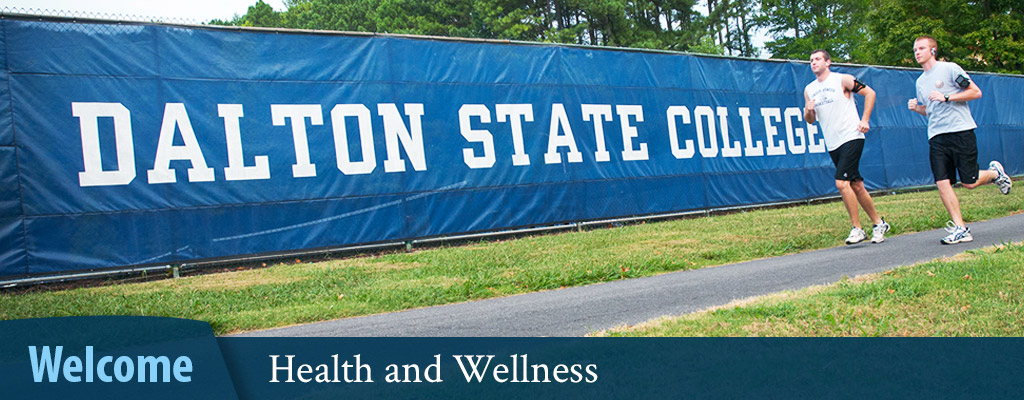 Dalton State College student jogging represents health and wellness.