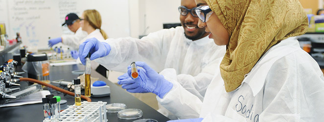 Two students in a lab