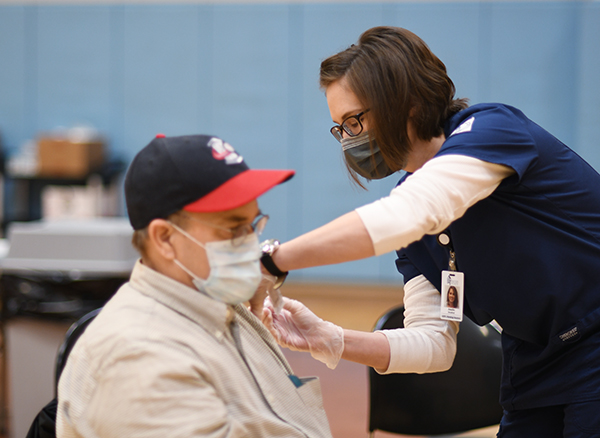 Student getting vaccine