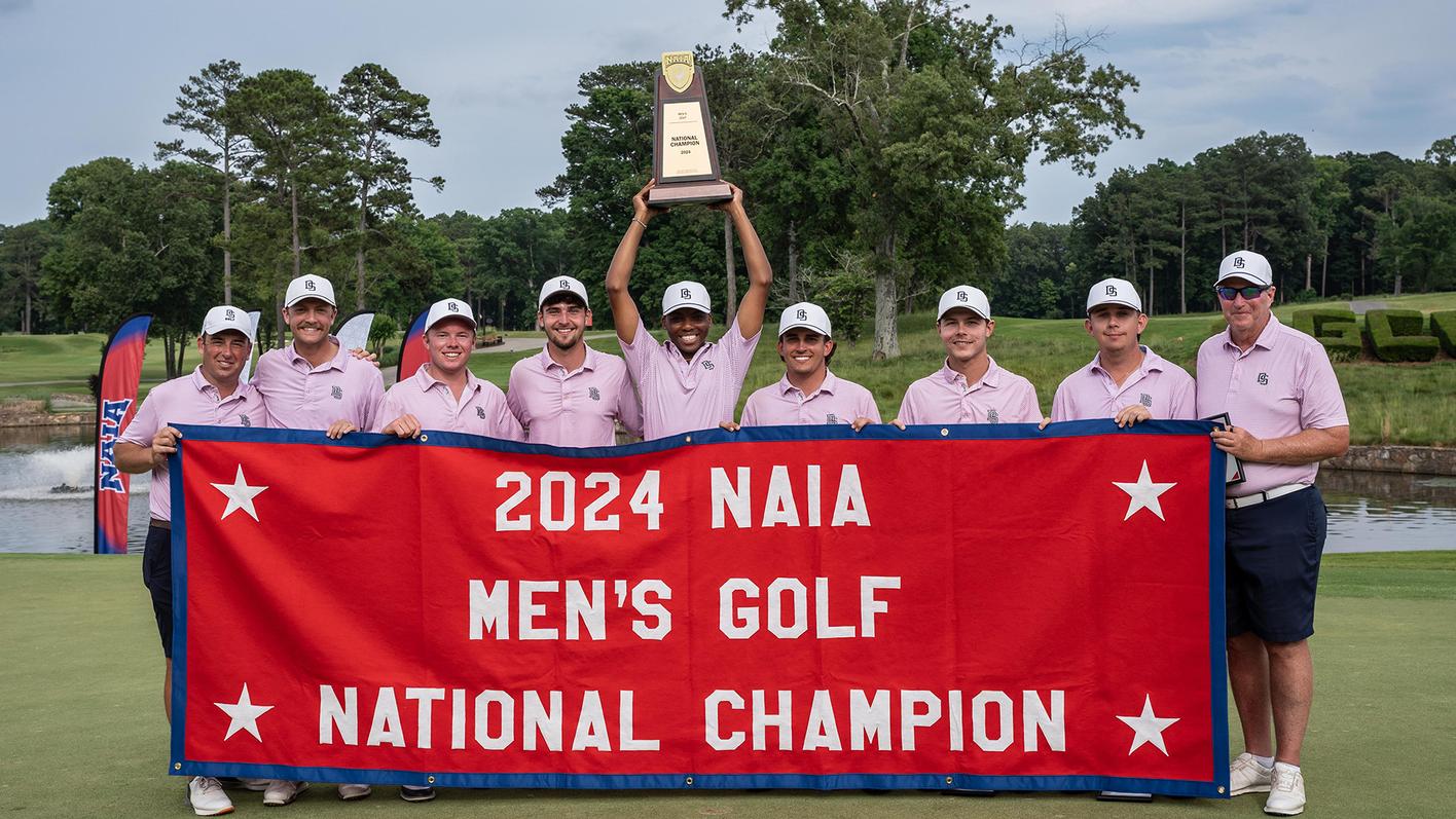 Members of the Dalton State Men's Golf Team pose for a photo after winning the 2024 NAIA National Championship.